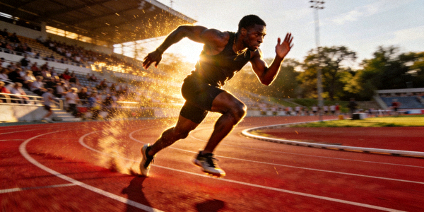 田径运动员在跑道上冲刺的瞬间